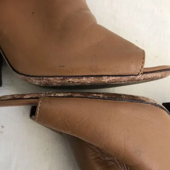 Tory Burch Slingback Shoes Saddle Leather Block Heel Peep Toe Mule Brazil Sz 7.5 - Picture 12 of 12